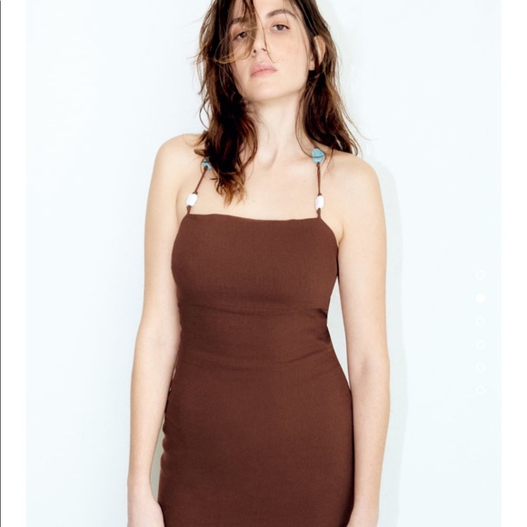 zara brown beaded dress ZARA Sequin & beaded halter dress – Can I Borrow it Babe main image 1